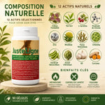 Justeligne 90 gélules - Flacon blanc avec composition naturelle et 12 ingrédients actifs pour l'équilibre du poids