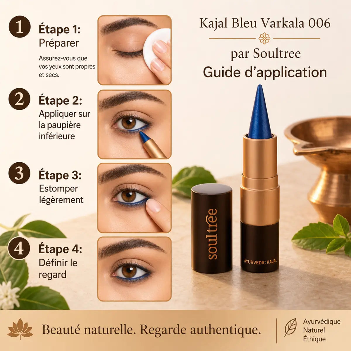 Kajal Bleu Varkala 006 Soultree - Guide application étapes préparation, application, estompage, définition regard