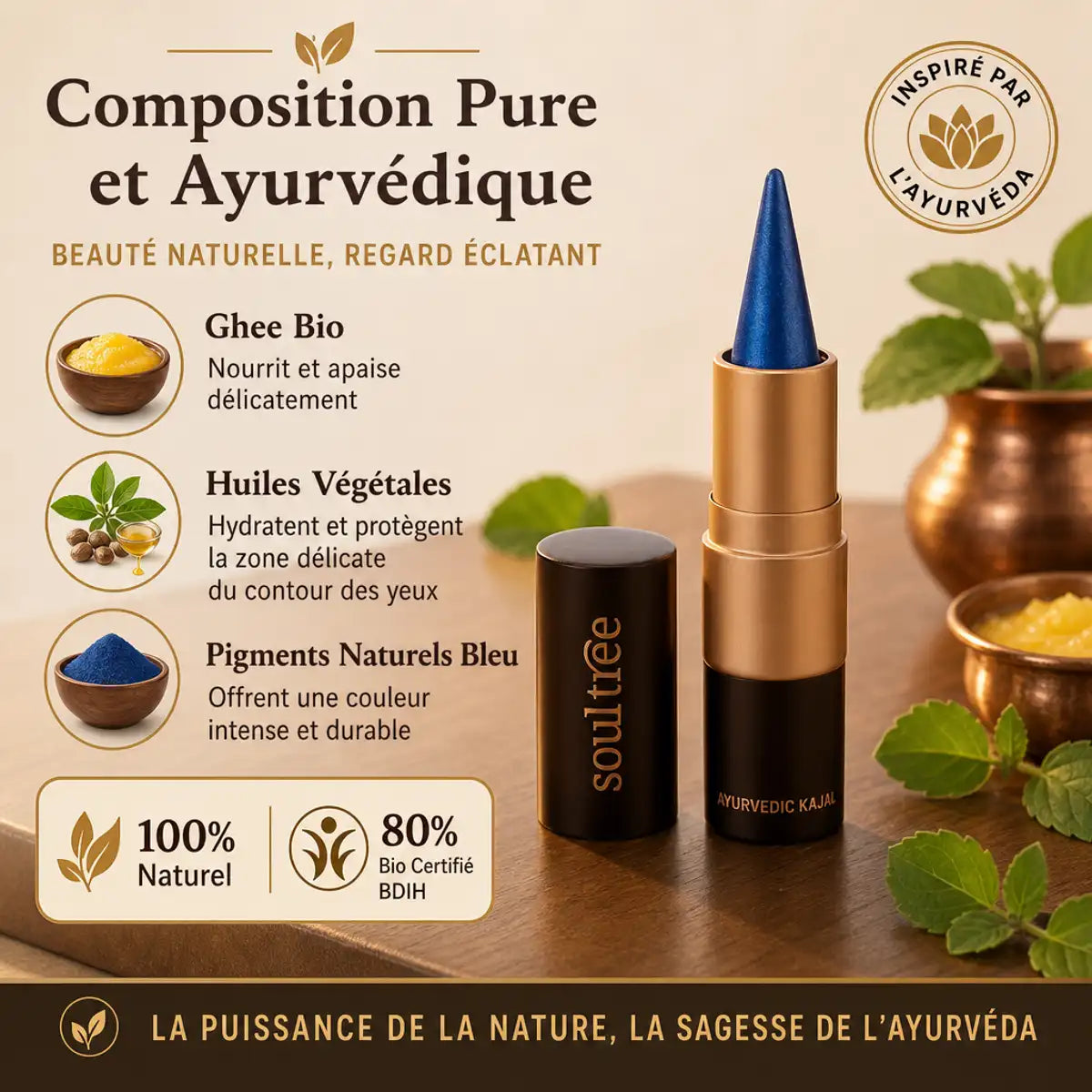 Kajal Bleu Varkala 006 Soultree - Kajal ayurvédique naturel bio certifié avec ingrédients