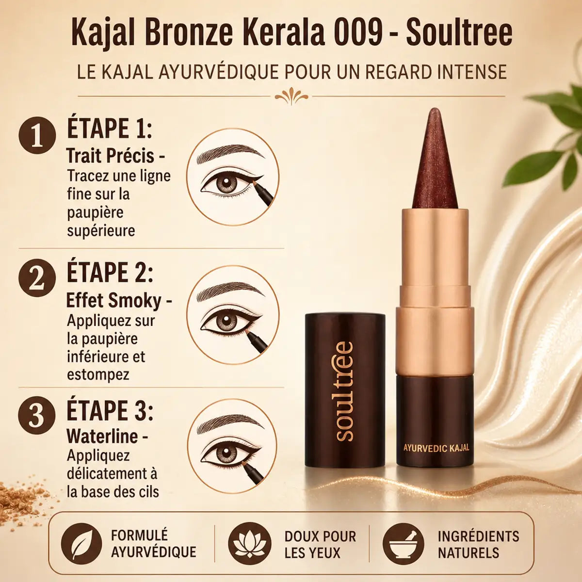 Kajal Bronze Kerala 009 Soultree - Guide application trait précis, effet smoky et waterline