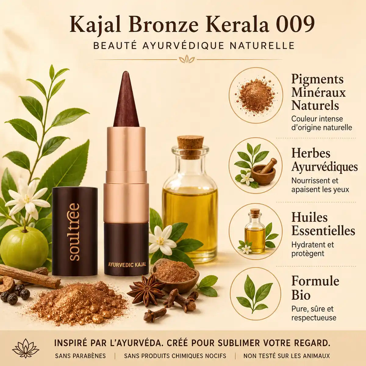 Kajal Bronze Kerala 009 Soultree avec ingrédients naturels et formule ayurvédique