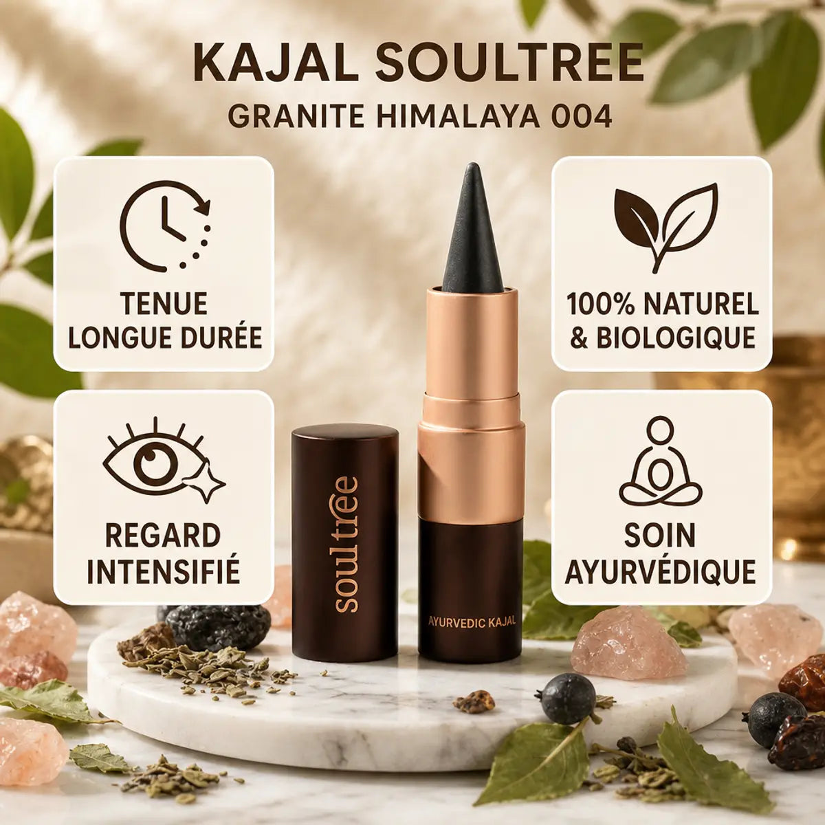 Kajal Granite Himalaya 004 Soultree avec bénéfices : tenue longue durée, naturel biologique, regard intensifié et soin ayurvédique