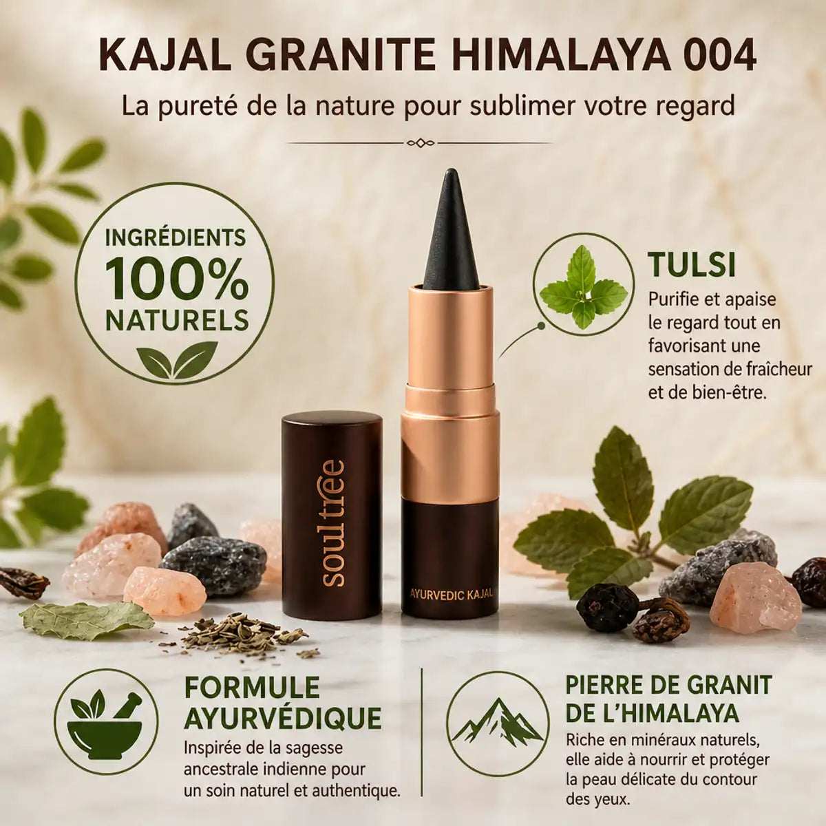 Kajal Granite Himalaya 004 Soultree, kajal ayurvédique naturel avec tulsi et ingrédients biologiques
