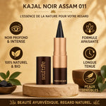 Kajal Noir Assam 011 Soultree naturel bio avec bénéfices affichés packaging luxe fond doré