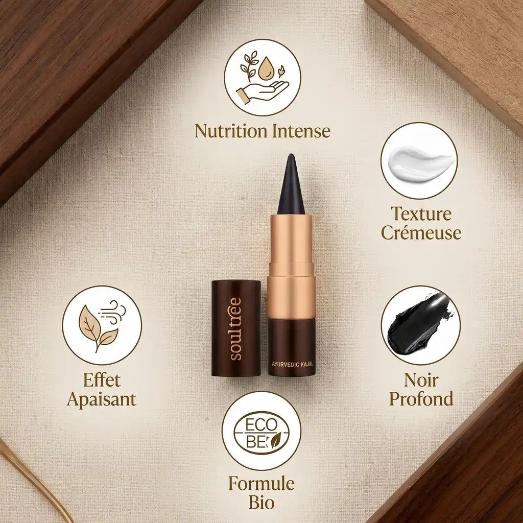 Kajal Noir Assam Cold 021 Soultree - Eyeliner bio avec bénéfices nutrition, texture crémeuse et formule apaisante