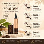 Kajal Noir Assam Cold 021 Soultree avec guide application 4 étapes traçage trait contour