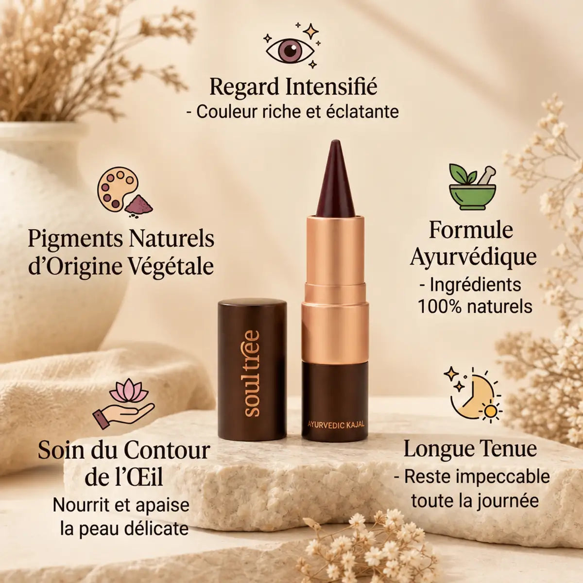 Kajal Prune Cachemire 008 Soultree - Kajal naturel ayurvédique avec pigments végétaux