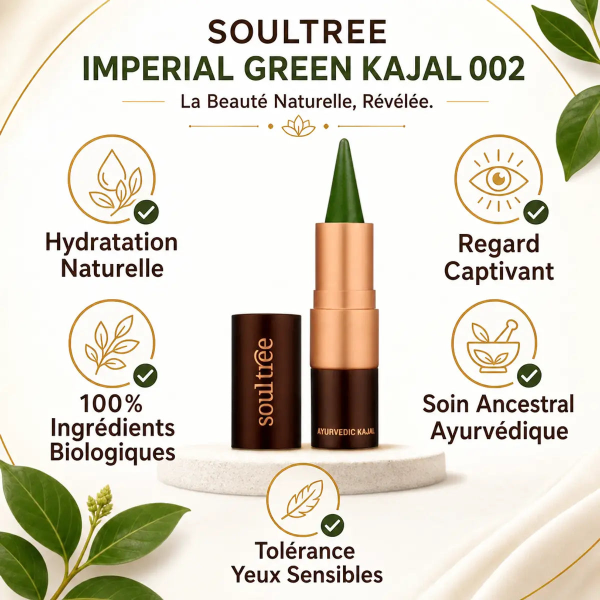 Kajal Vert Impérial 002 Soultree avec avantages : hydratation naturelle, ingrédients biologiques, regard captivant