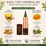 Kajal Vert Impérial 002 Soultree avec ingrédients naturels bio : ghee, cire d'abeille, huiles d'amande et ricin