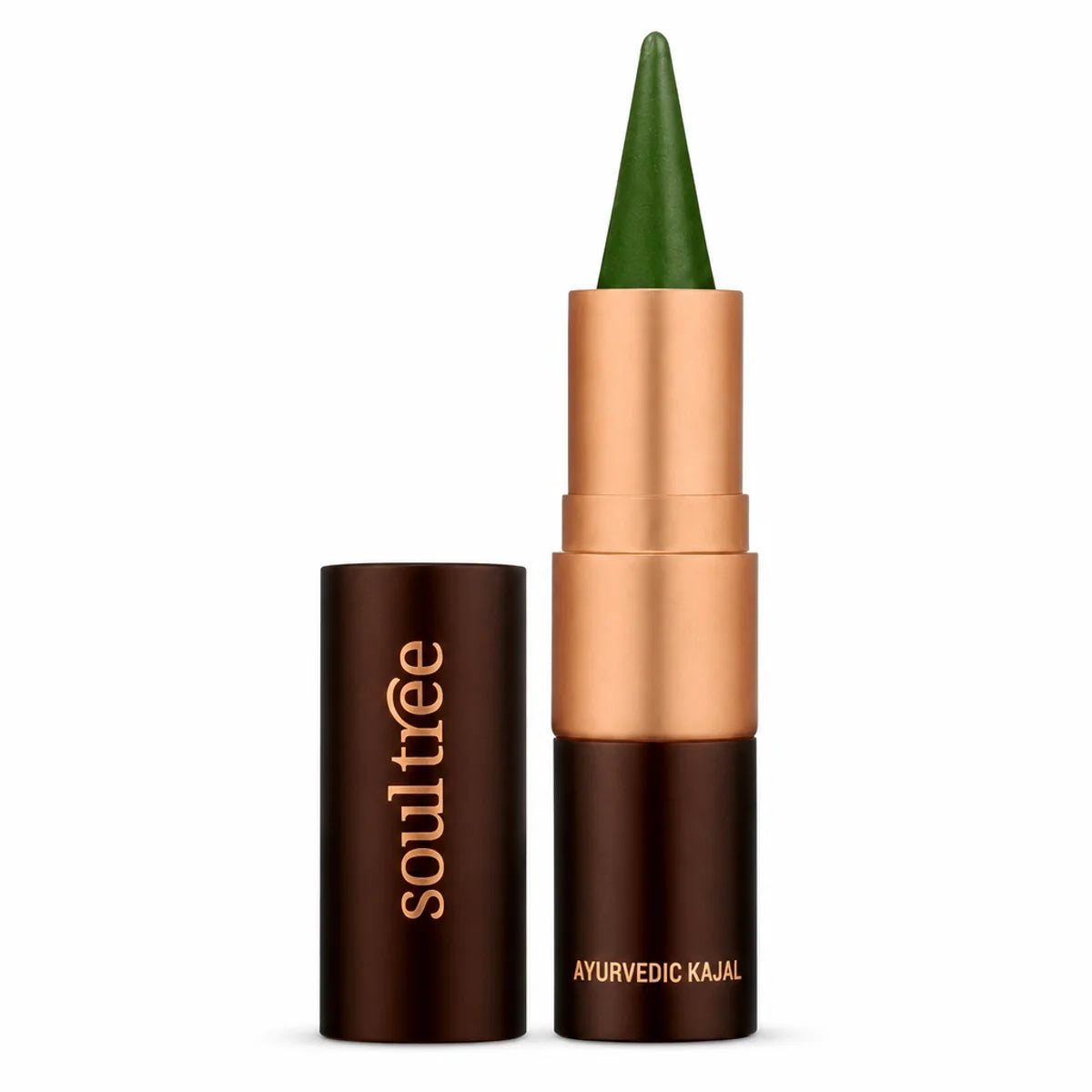 Kajal Vert Impérial 002 Soultree - Eyeliner ayurvédique en packaging luxe rose-gold et brun