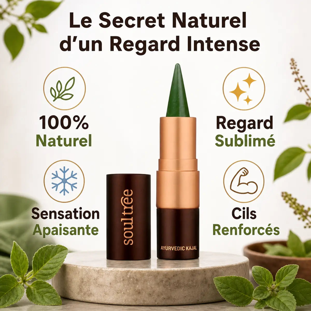 Kajal Vert Tulsi 001 Soultree - 100% naturel, regard sublimé, cils renforcés