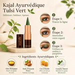 Kajal Vert Tulsi 001 Soultree avec étapes application et ingrédients ayurvédiques