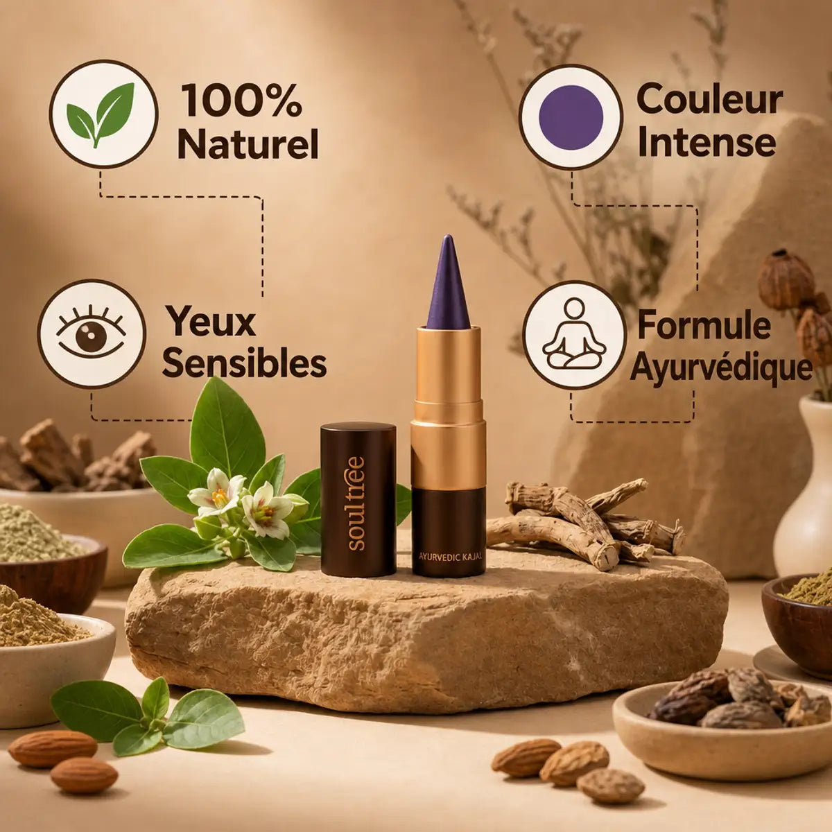 Kajal Violet Bainganee 012 Soultree naturel avec ingrédients ayurvédiques pour yeux sensibles