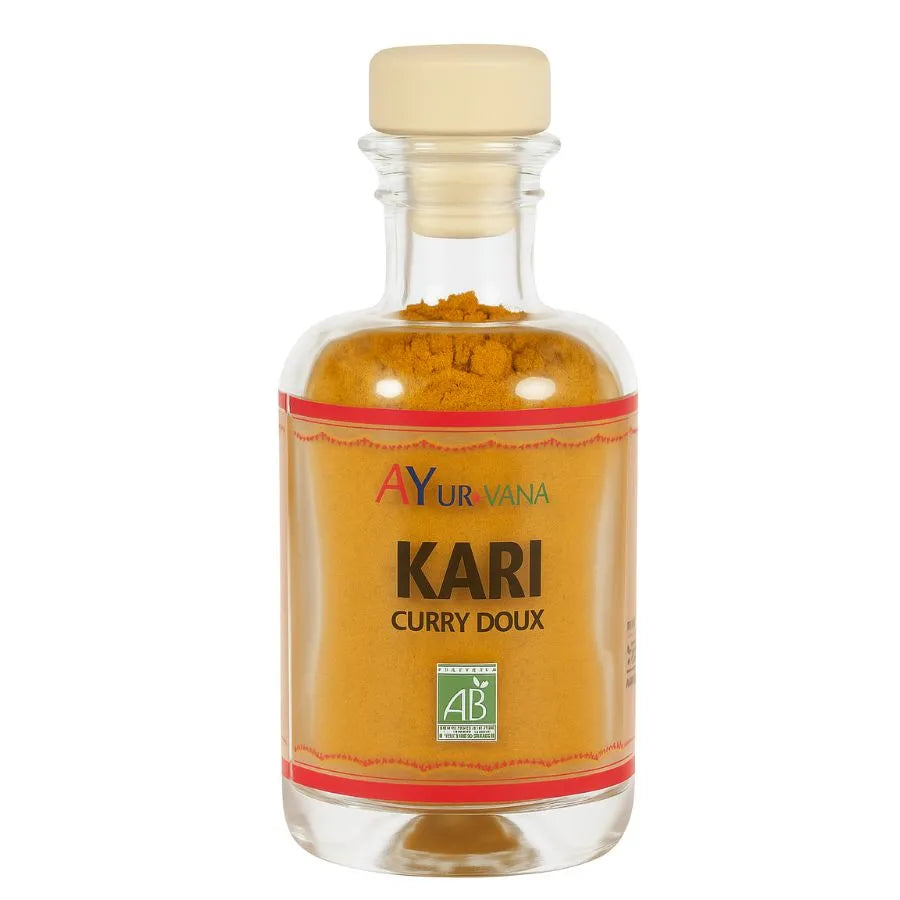 Un Flacon en Verre de 50g de Kari Bio (curry doux)  AyurVana