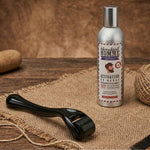 Un kit beard roller + huile de croissance barbe, mis en scène