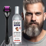 Un kit de croissance barbe avec un homme barbu en arrière plan