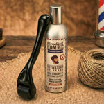 Un kit beard roller + huile de croissance barbe, mis en scène