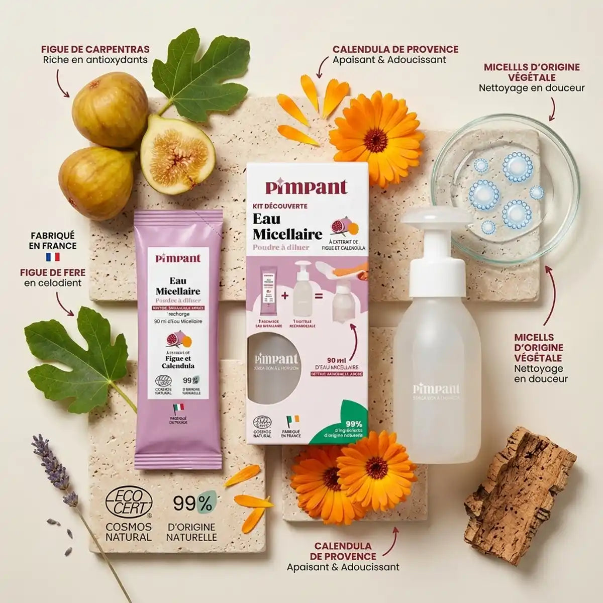 Kit découverte Pimpant Figue & Calendula avec flacon réutilisable et ingrédients naturels