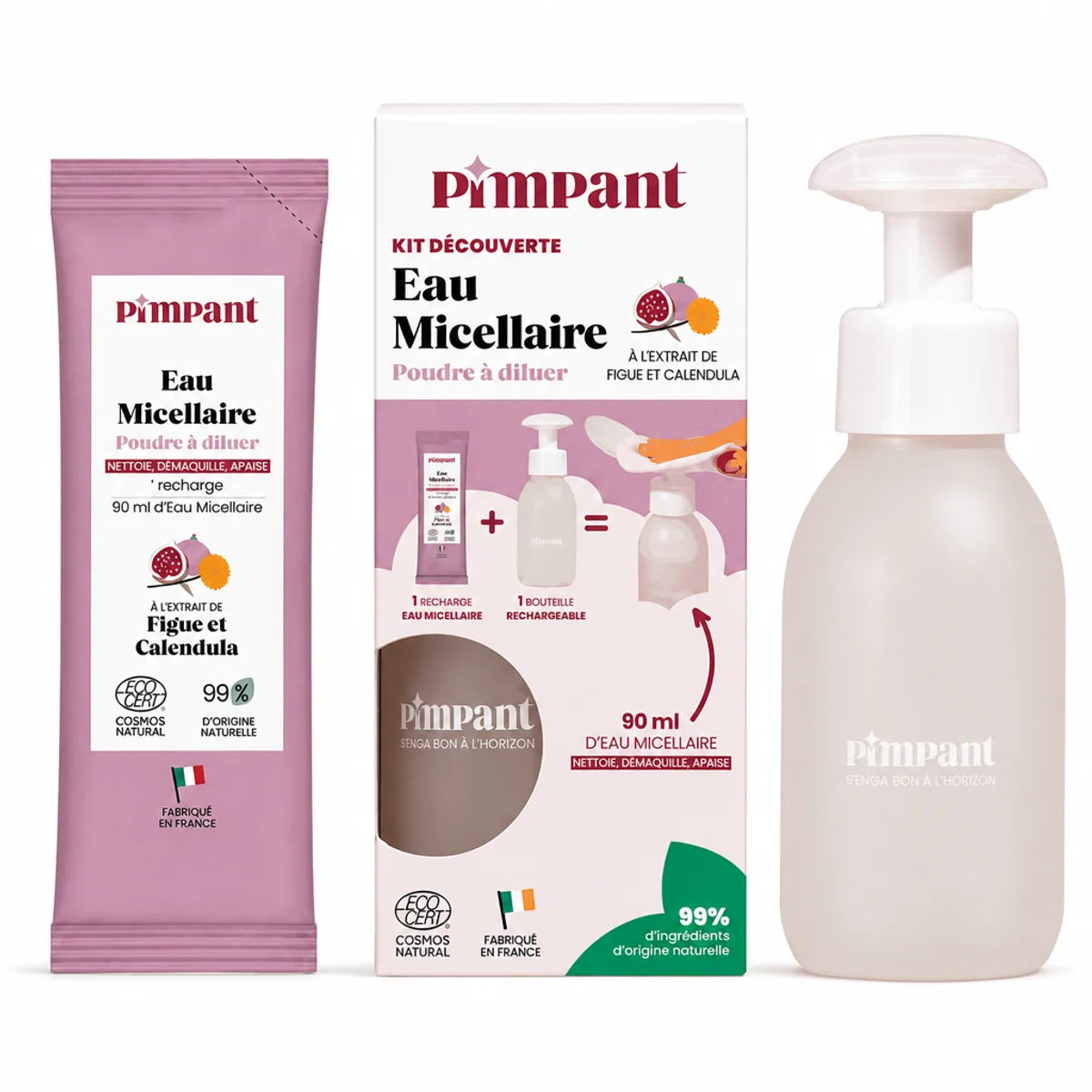 Kit découverte Pimpant Figue & Calendula - flacon pompe et sachet poudre mauve