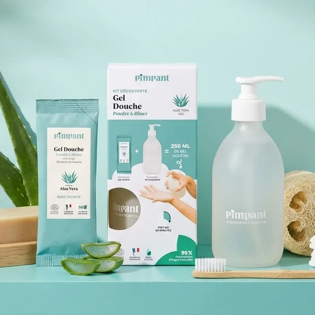 Kit découverte Pimpant Aloe Vera gel douche poudre à diluer avec bouteille et recharge