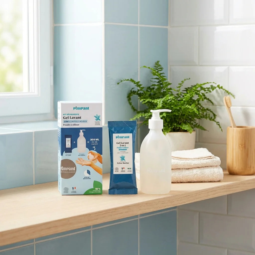 Kit découverte gel lavant poudre Criste Marine Pimpant avec bouteille et recharge écologique