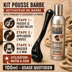 Kit Pousse Barbe avec Beard Roller et Huile 100ml - Guide d'utilisation 3 étapes