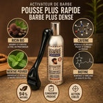 Kit Beard Roller et spray activateur barbe avec ingrédients naturels - Ricin, Caféine, Menthe