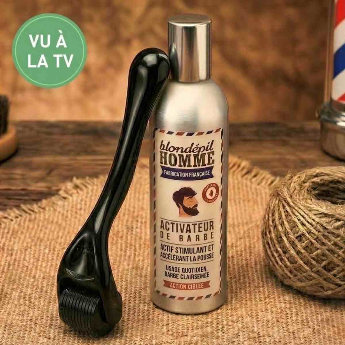 Un kit pour faire pousser la barbe comprenant un beard roller + une huile de croissance barbe