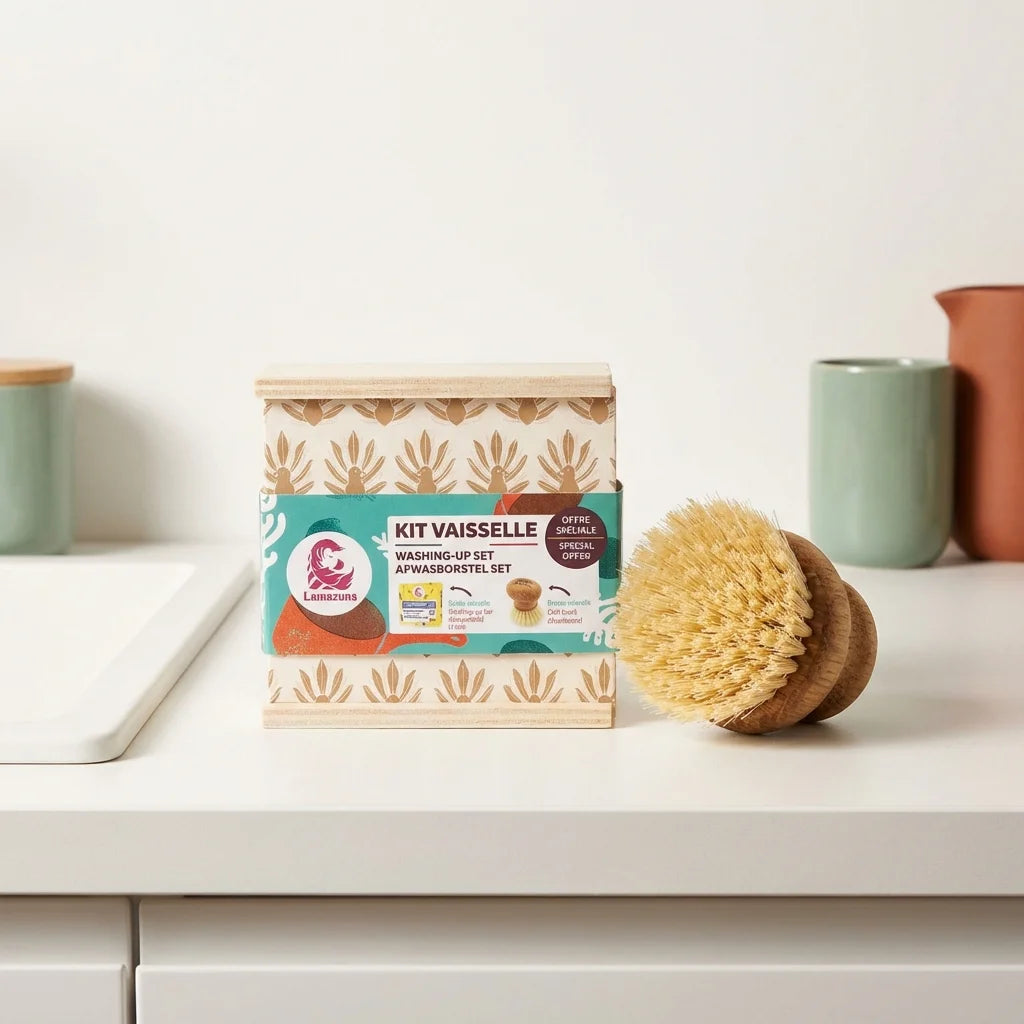 Kit vaisselle Lamazuna écologique : brosse rechargeable et savon solide 125g