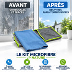 Kit microfibre JP Nature transforme vitre sale en vitre impeccable - avant/après