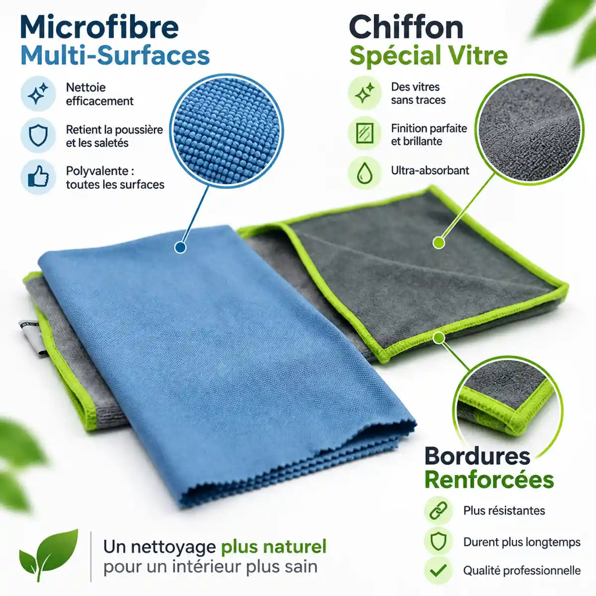 Kit Vitres Parfaites JP Nature : microfibre et chiffon magique pour vitres impeccables