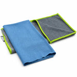 Kit Vitres Parfaites JP Nature - Deux chiffons microfibre bleu et gris avec bordures vertes