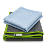 Kit de nettoyage microfibre JP Nature avec chiffon bleu et gris sur fond blanc