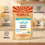 Klamath Crue Bio 40 gélules Sol Semilla avec icônes bénéfices énergie concentration vitalité immunité