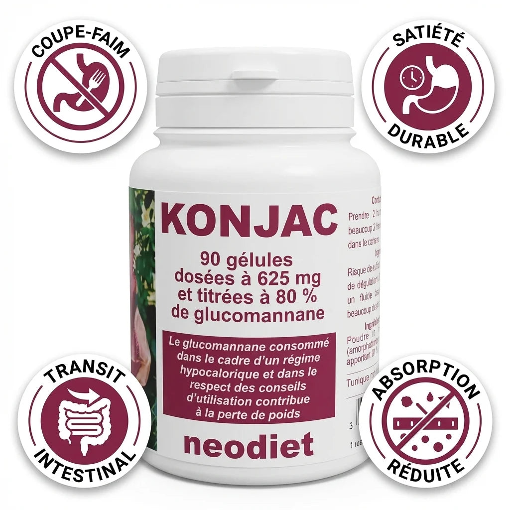 Konjac Neodiet 90 gélules avec bénéfices coupe-faim et satiété durable