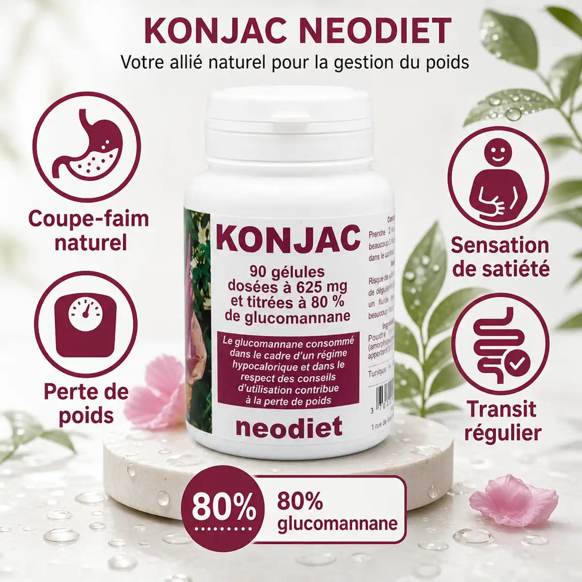 Konjac Neodiet 90 gélules : coupe-faim naturel avec glucomannane pour perte de poids
