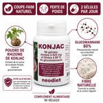 Konjac Neodiet 90 gélules coupe-faim naturel avec glucomannane et fibres pour perte de poids