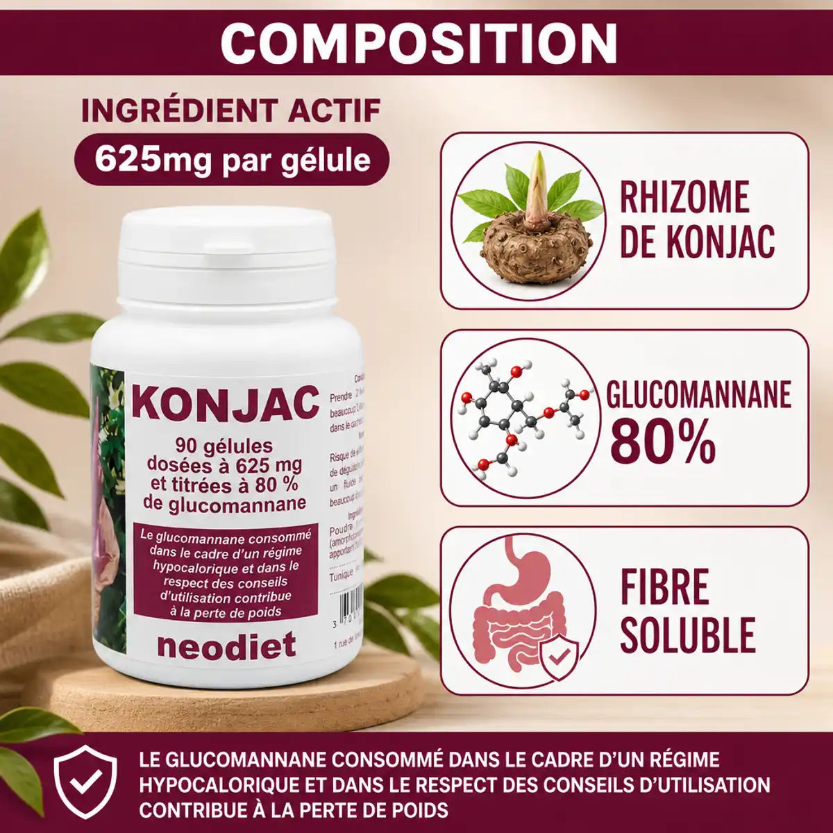 Konjac Neodiet 90 gélules - Complément alimentaire fibre soluble glucomannane
