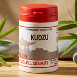 Kudzu 60 gélules complément alimentaire sur surface zen avec bambou et pierres lisses