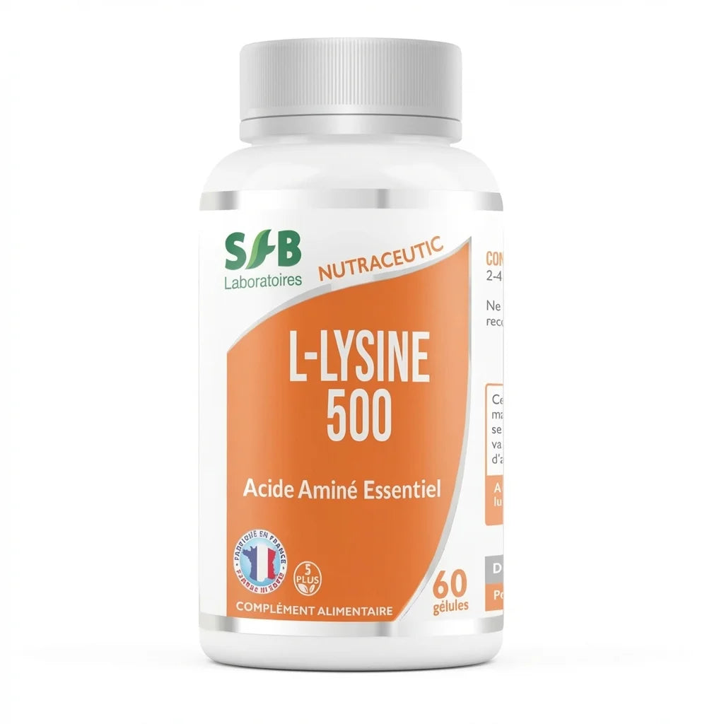 L-Lysine 500 60 gélules SFB Laboratoire - Complément acide aminé en flacon blanc