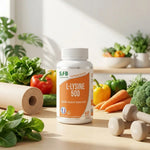 L-Lysine 500 SFB Laboratoires 60 gélules avec légumes frais et équipements fitness