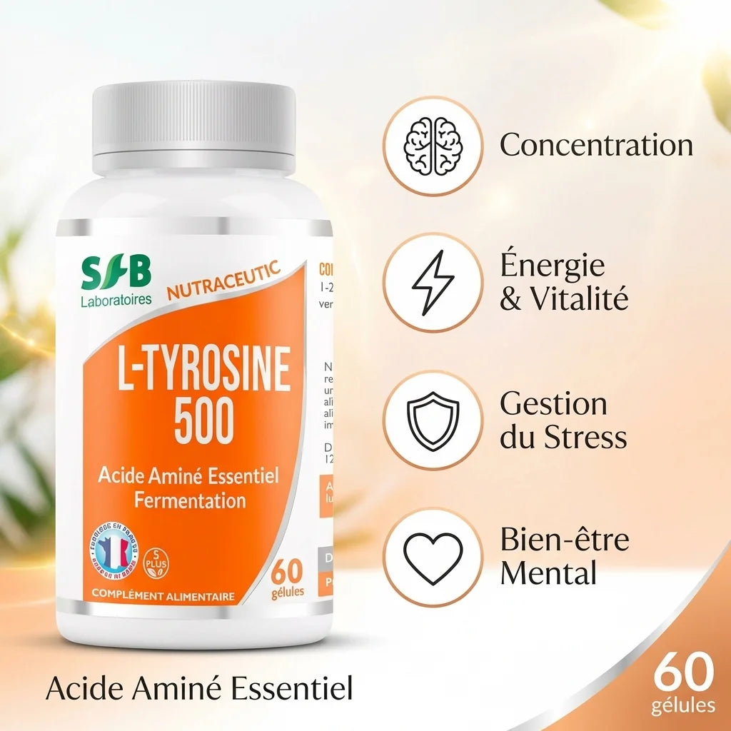 L-Tyrosine 500 SFB Laboratoires 60 gélules avec bénéfices concentration, énergie et gestion du stress