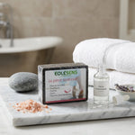 Pierre ponce Eolesens La Pierre Tendresse avec accessoires spa sur surface marbre luxe