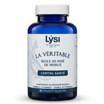 Flacon Huile de Foie de Morue Lysi en verre bleu avec capsules Oméga 3, Vitamines A et D