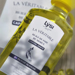 Zoom sur une bouteille d'huile de foie de morue goût citron de la marque lysi