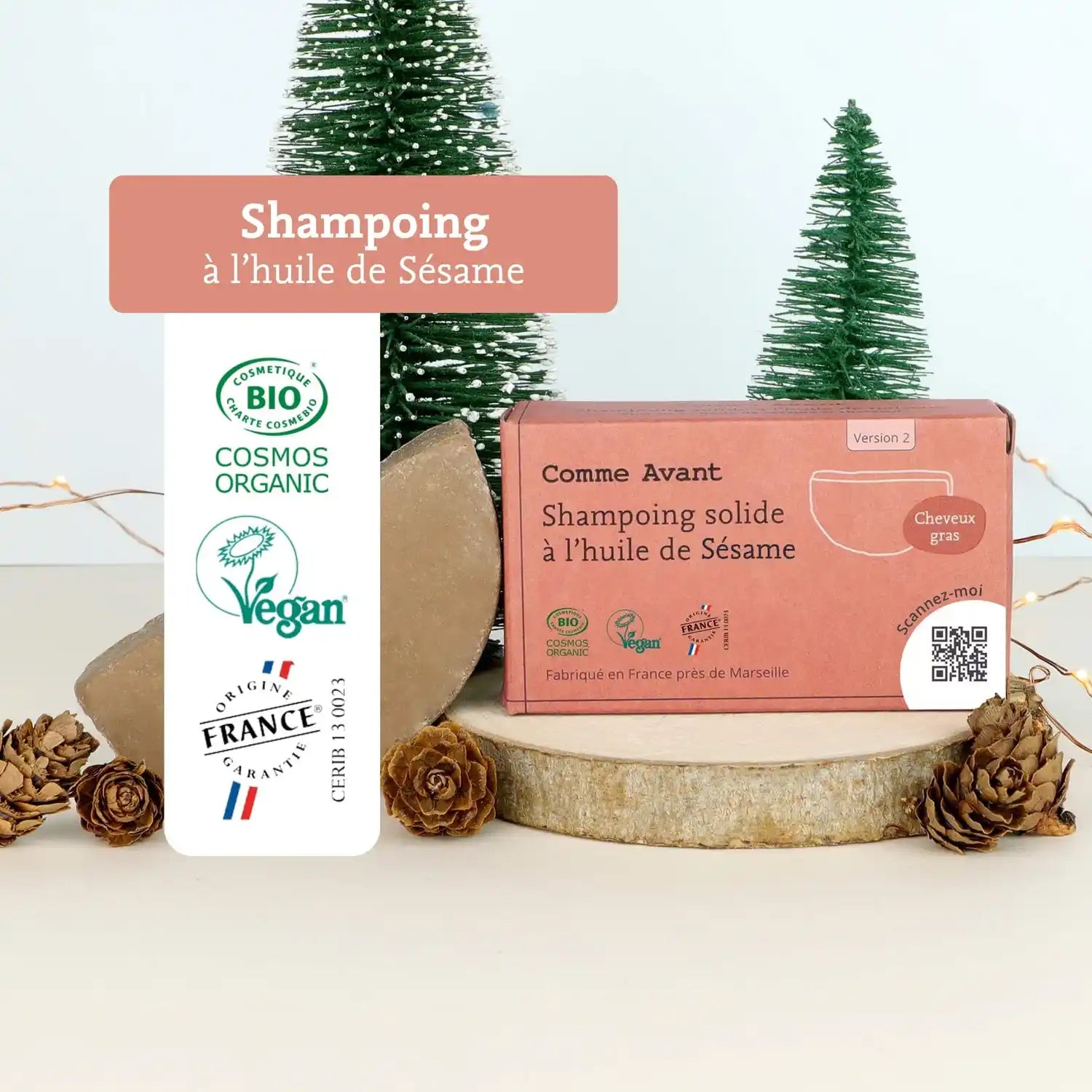 Les labels du Shampoing Solide Cheveux gras à l'Huile de Sésame Comme avant