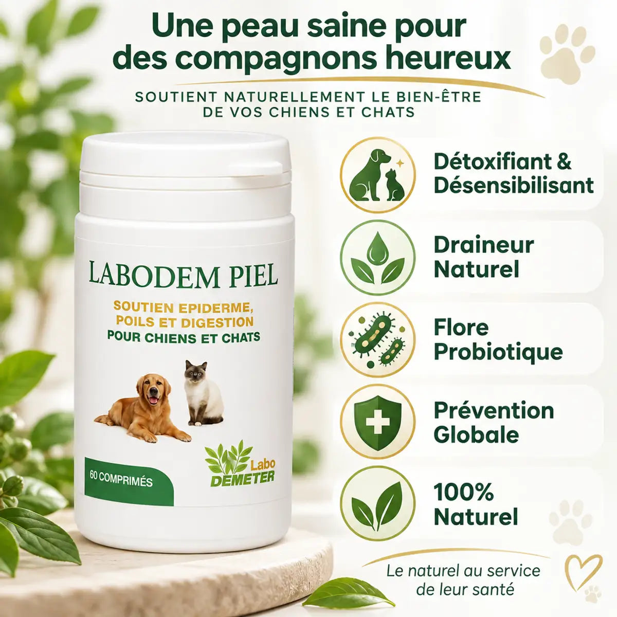 Labodem Piel complément naturel pour peau, poil et digestion chien chat avec 5 bénéfices clés