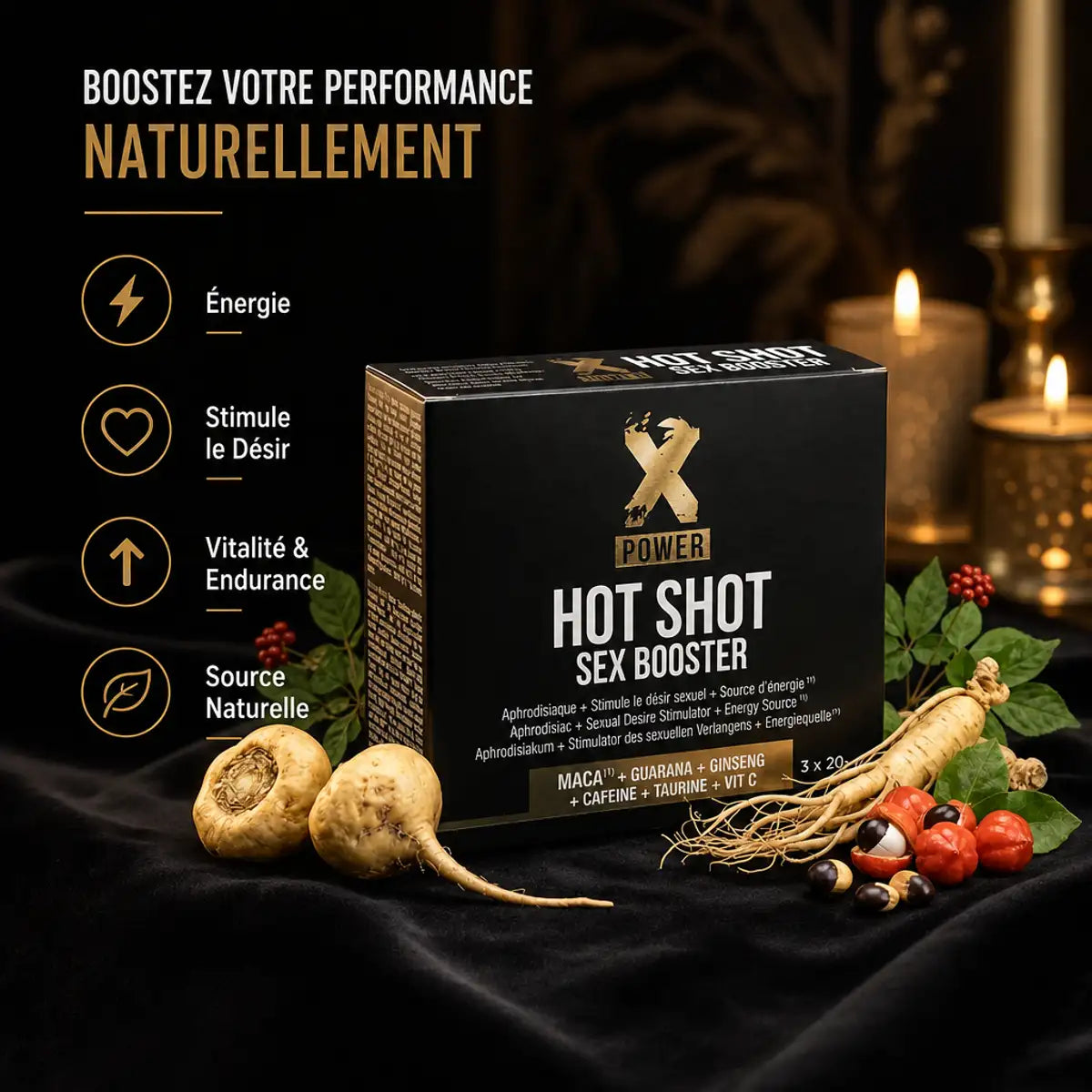 Labophyto Hot Shot Sex Booster X Power aphrodisiaque naturel avec maca, ginseng et bénéfices