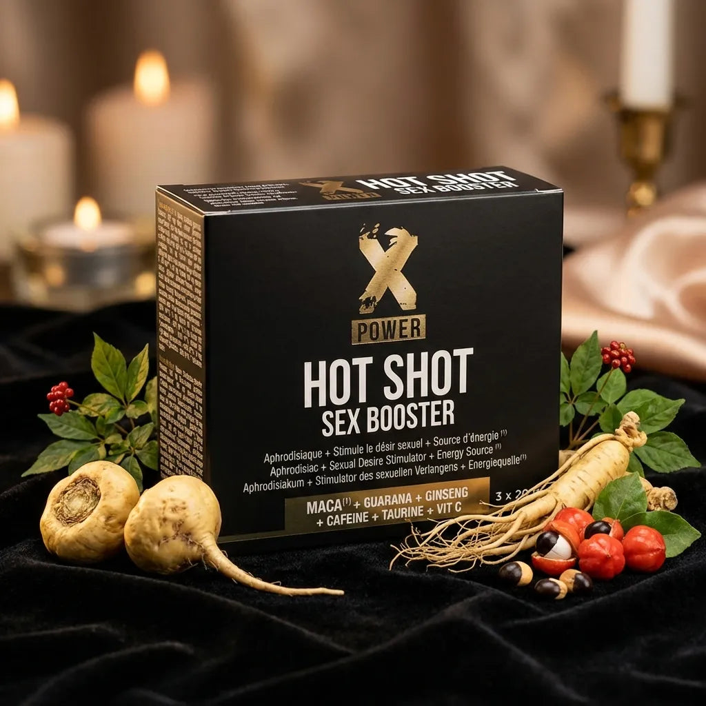 Labophyto Hot Shot Sex Booster X Power aphrodisiaque avec maca et ginseng sur velours noir