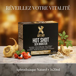 Labophyto Hot Shot Sex Booster X Power aphrodisiaque 3x20ml avec ingrédients naturels sur marbre